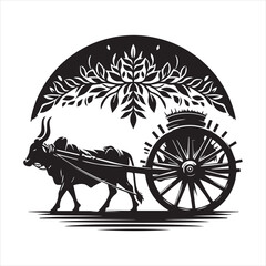bullock cart wheel silhouette vector With White Background  © Graphicistock