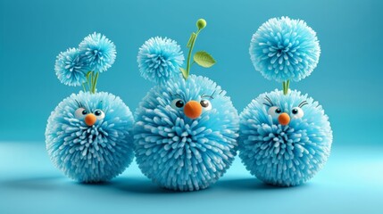 Three Blue Birds Sitting Together