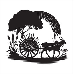Fototapeta premium bullock cart wheel silhouette vector With White Background 