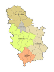 Obraz premium map of administrative regions of Serbia
