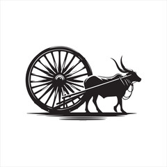Fototapeta premium bullock cart wheel silhouette vector With White Background 