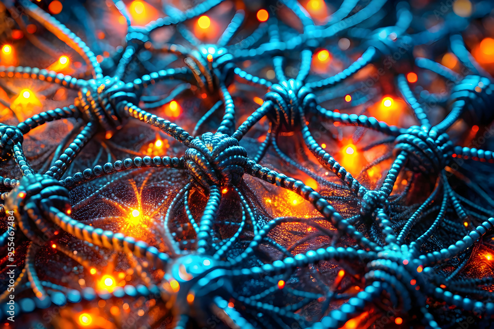 Poster neural network glow: a vibrant, intricate 3d render of a neural network ablaze with energy, symboliz