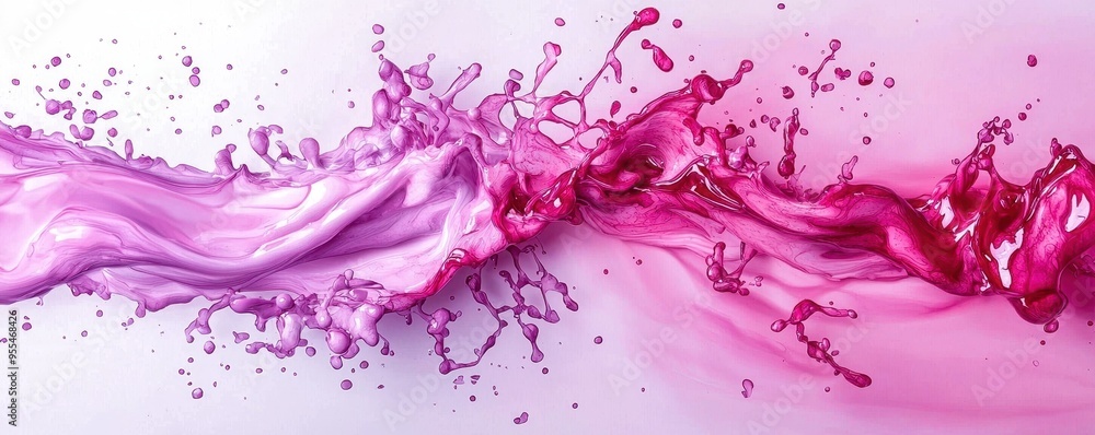 Poster dynamic splash of pink fluid on a soft background, capturing movement and color in an artistic, vibr