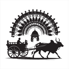 Fototapeta premium bullock cart wheel silhouette vector With White Background 