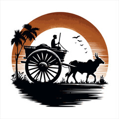Fototapeta premium bullock cart wheel silhouette vector With White Background 