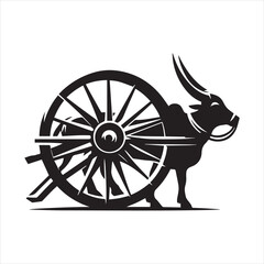 Fototapeta premium bullock cart wheel silhouette vector With White Background 