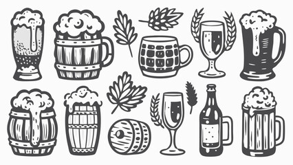 Set of  Lager beer glass alcoholic beverages vector celebration,Various types of beer glasses