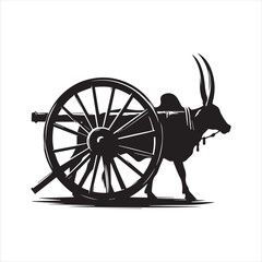 Fototapeta premium bullock cart wheel silhouette vector With White Background 