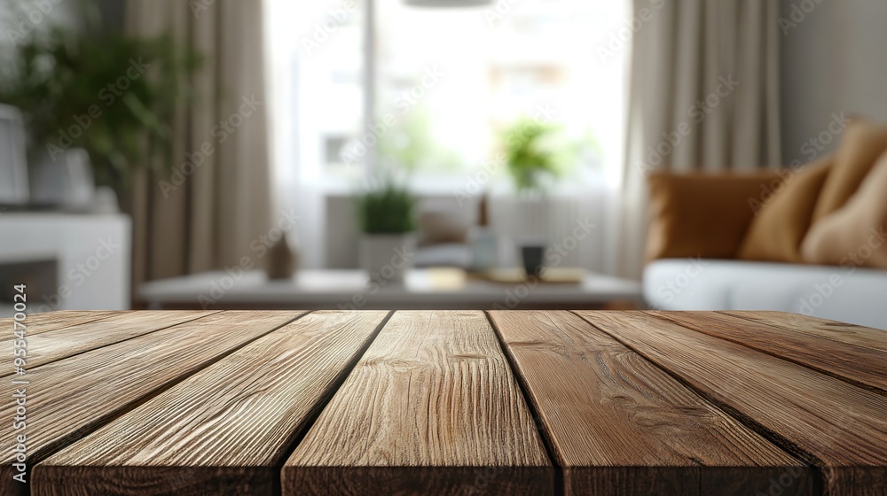 Wall mural Wooden Tabletop in a Modern Living Room