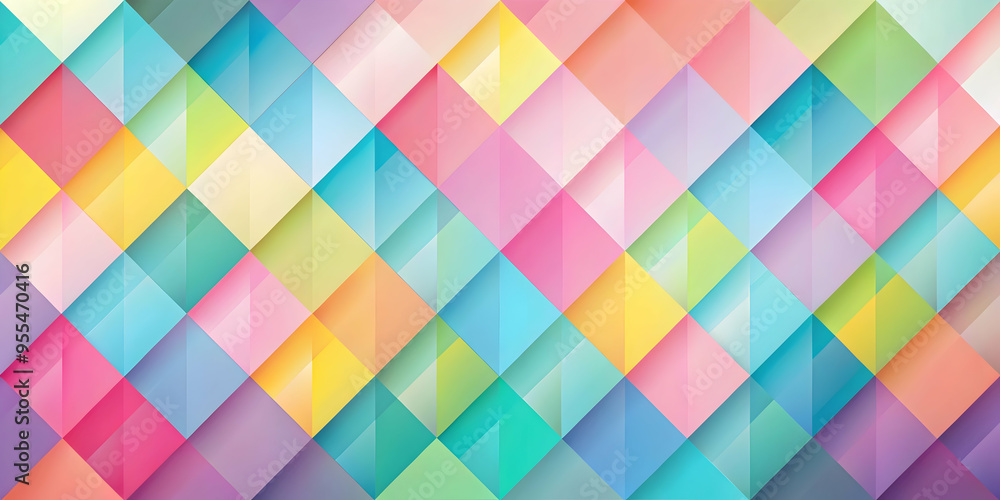 Poster prismatic harmony: a vibrant tapestry of overlapping squares in a spectrum of pastel hues.