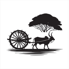 Fototapeta premium bullock cart wheel silhouette vector With White Background 