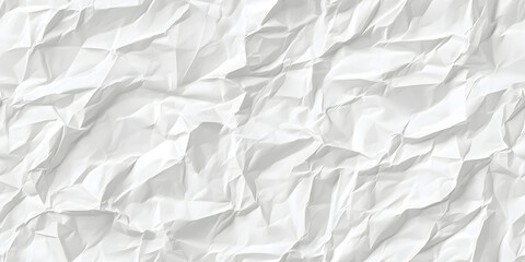Fototapeta premium Seamless white crumpled paper background texture pattern. Tileable wrinkled high resolution arts and craft flat lay backdrop with copy space. Artistic abstract creative concept 3D rendering. .