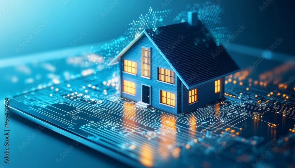 Aufkleber smart home technology mobile display of connected devices and home automation icons