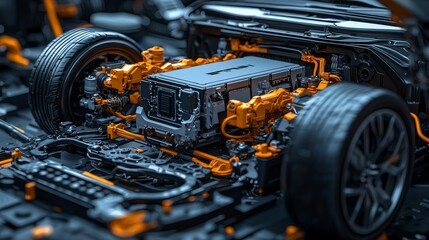 A Glimpse into the Electric Soul of a Modern Car The Complex Network of Components and Wiring that Power the Future of Mobility, electric car, battery, engine