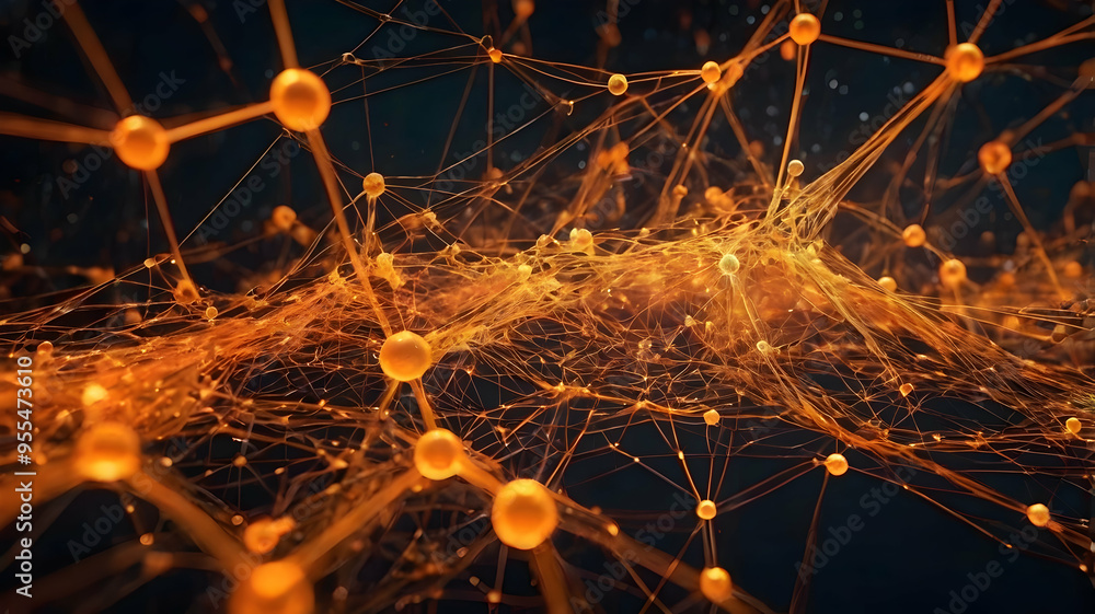 Poster abstract network: a mesmerizing abstract image depicting a network of glowing orange lines and point