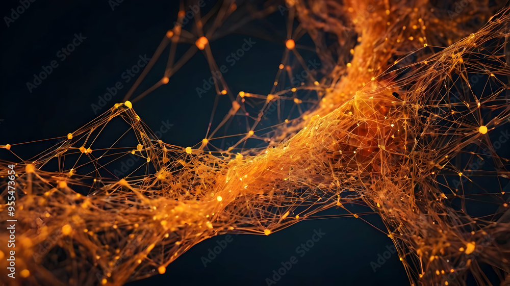 Poster abstract network: a mesmerizing abstract image depicting a network of glowing orange lines and point