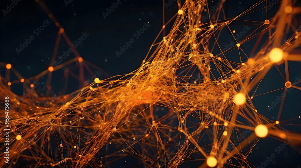Poster abstract network: a mesmerizing abstract image depicting a network of glowing orange lines and point