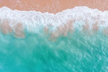 Fotobehang Aerial photography of vibrant blue-green waters against the red sediment in Western Australia, abstract nature landscape © Fokasu Art