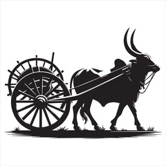 Fototapeta premium bullock cart wheel silhouette vector With White Background 