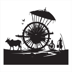 Fototapeta premium bullock cart wheel silhouette vector With White Background 