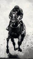 Fototapeta premium Exciting horse racing event captured as competitors charge towards the finish line