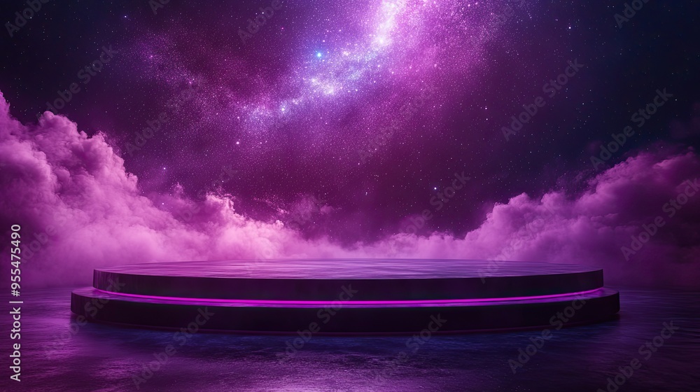 Wall mural celestial podium with violet galaxy background