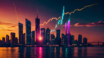 Obraz premium Urban Pulse: A Vibrant Metropolis Charts its Economic Course