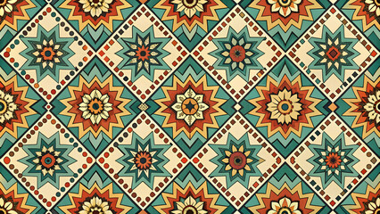 Groovy Floral Flow: A vibrant, seamless pattern bursts with retro charm, featuring stylized flowers in a palette of warm, earthy tones.