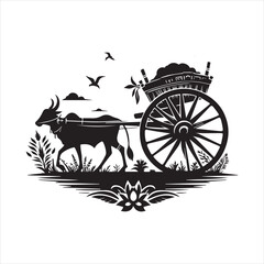 Fototapeta premium bullock cart wheel silhouette vector With White Background 