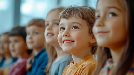 Obraz premium Children enjoying a fun educational event at a school auditorium in the afternoon sunshine