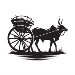 bullock cart wheel silhouette vector With White Background 