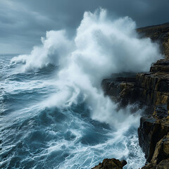 Obraz premium Ocean waves crashing against rocky cliffs