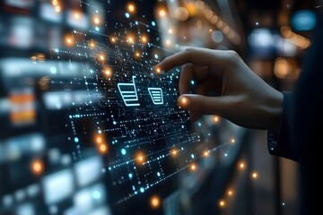 E-commerce Technology Concept with Hand Touching Global Network Icon