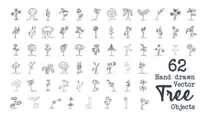 Hand drawn trees and forest set vector object. tree icons concept elements. Creative tree vector object.