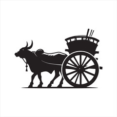 Fototapeta premium bullock cart wheel silhouette vector With White Background 