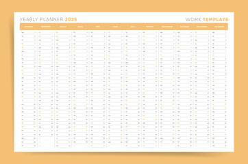 2025 Yearly Planner. Minimalist Work Template with Full Year Overview in Yellow and White.