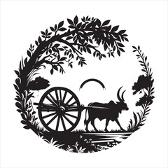 Fototapeta premium bullock cart wheel silhouette vector With White Background 
