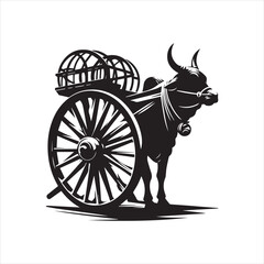 Fototapeta premium bullock cart wheel silhouette vector With White Background 