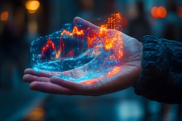 Holographic Representation of Economic Growth Trends Displayed in the Palm of a Hand