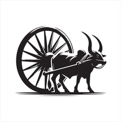 Fototapeta premium bullock cart wheel silhouette vector With White Background 