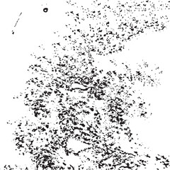 Monochrome texture composed of irregular graphic elements. Distressed uneven grunge background. Abstract vector illustration. Overlay for interesting effect and depth. Isolated on white background.