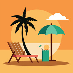 Obraz premium Sunset in sea beach tropical place scene color vector illustration