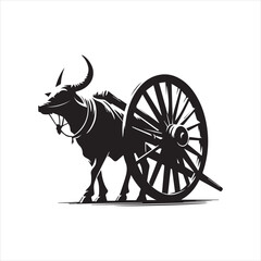 Fototapeta premium bullock cart wheel silhouette vector With White Background 
