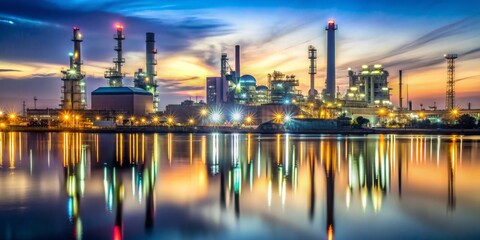 Naklejka premium Industrial Sunset Reflections, Industrial, Factory, Night, Reflection