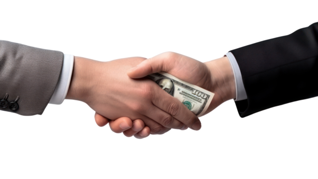 PNG Business people exchanging money hand dollar agreement.