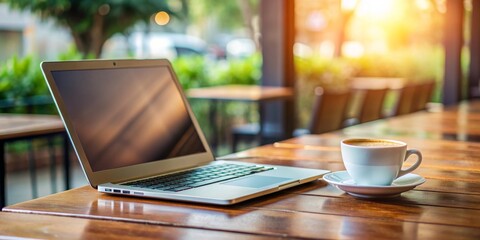 Laptop and Coffee Break in a Cafe, Laptop, Coffee, Cafe, Work