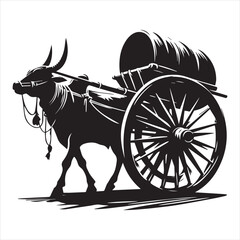 Fototapeta premium bullock cart wheel silhouette vector With White Background 