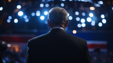 Fototapeta premium Rear view of the US president addressing supporters during a presidential election rally