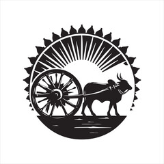 Fototapeta premium bullock cart wheel silhouette vector With White Background 