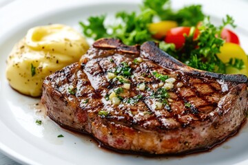 Grilled Steak with Mashed Potatoes and Salad